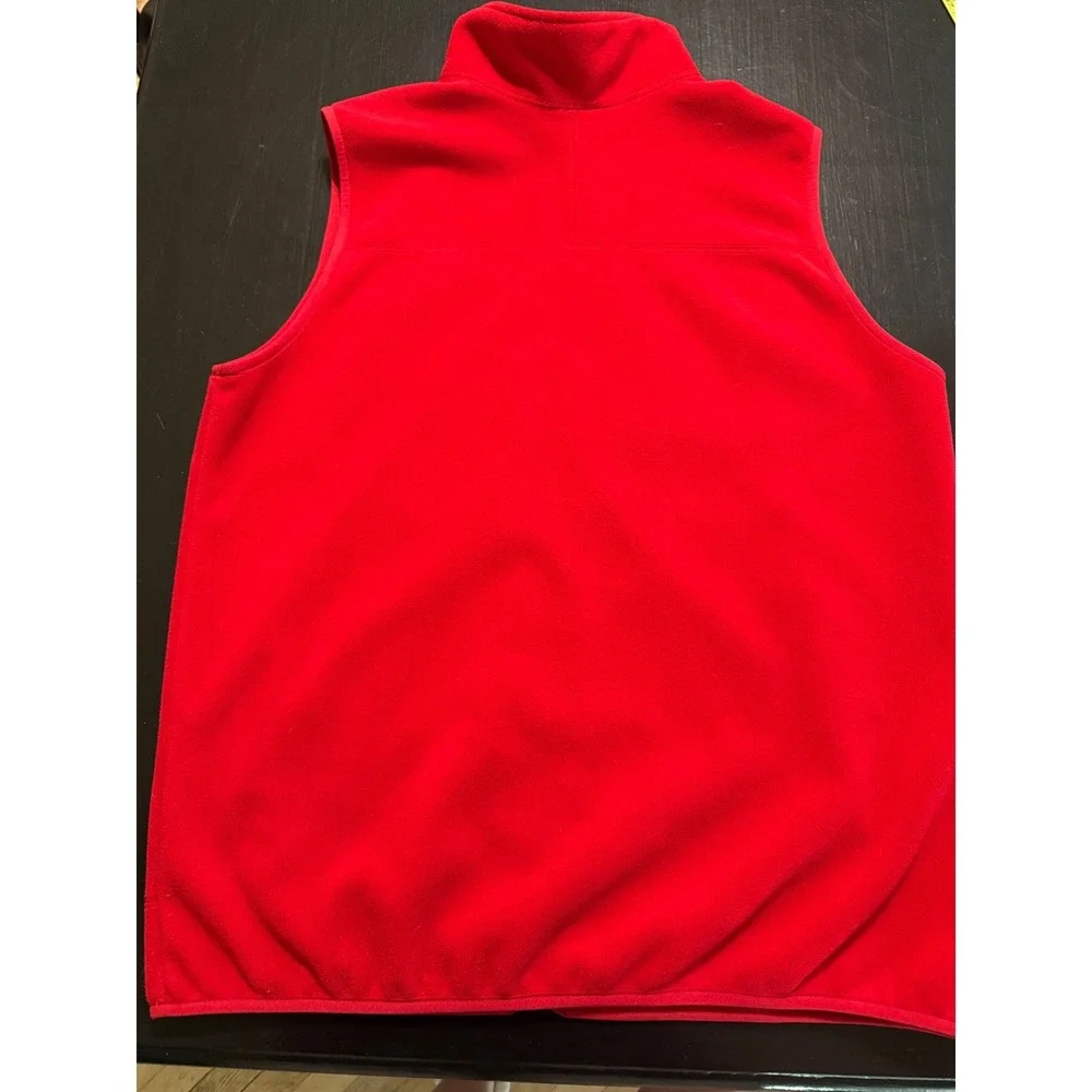 Lands End Mens Fleece Vest Red Full Zip Sleeveless Jacket Pockets Large